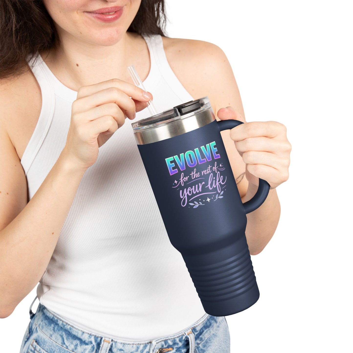 'Evolve for the Rest of Your Life' 40oz Insulated Travel Mug — Self-Growth Motivation