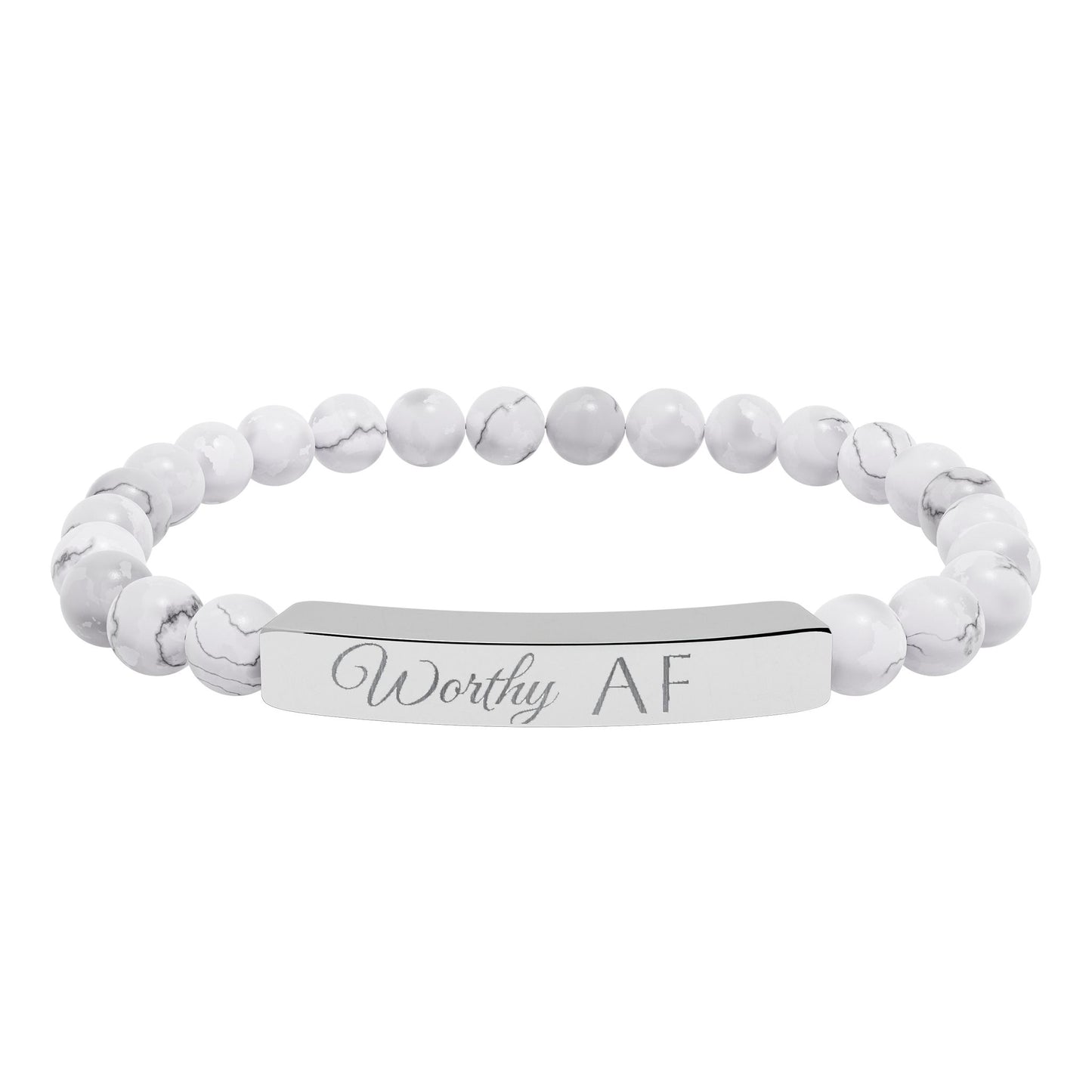 Worthy AF Natural Stone Stretch Bar Bracelet — Engraved Statement Jewelry