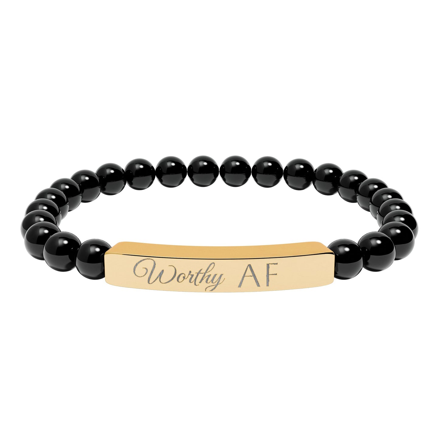 Worthy AF Natural Stone Stretch Bar Bracelet — Engraved Statement Jewelry