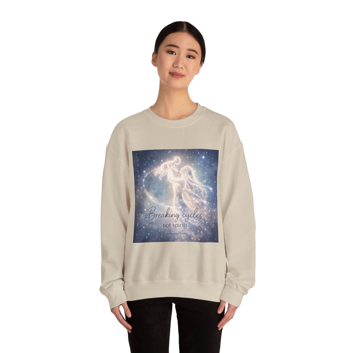 Crewneck Sweatshirt — 'Breaking cycles, not spirits' Celestial Angel Graphic