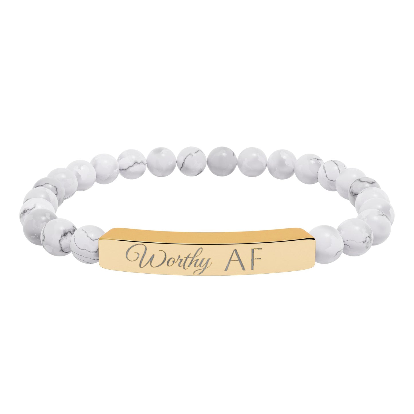 Worthy AF Natural Stone Stretch Bar Bracelet — Engraved Statement Jewelry