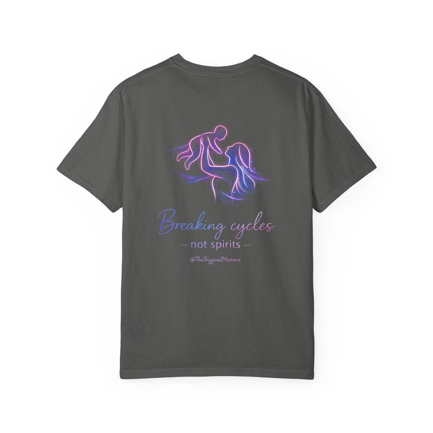 Breaking Cycles Not Spirits T-Shirt — Meditating Pocket Graphic