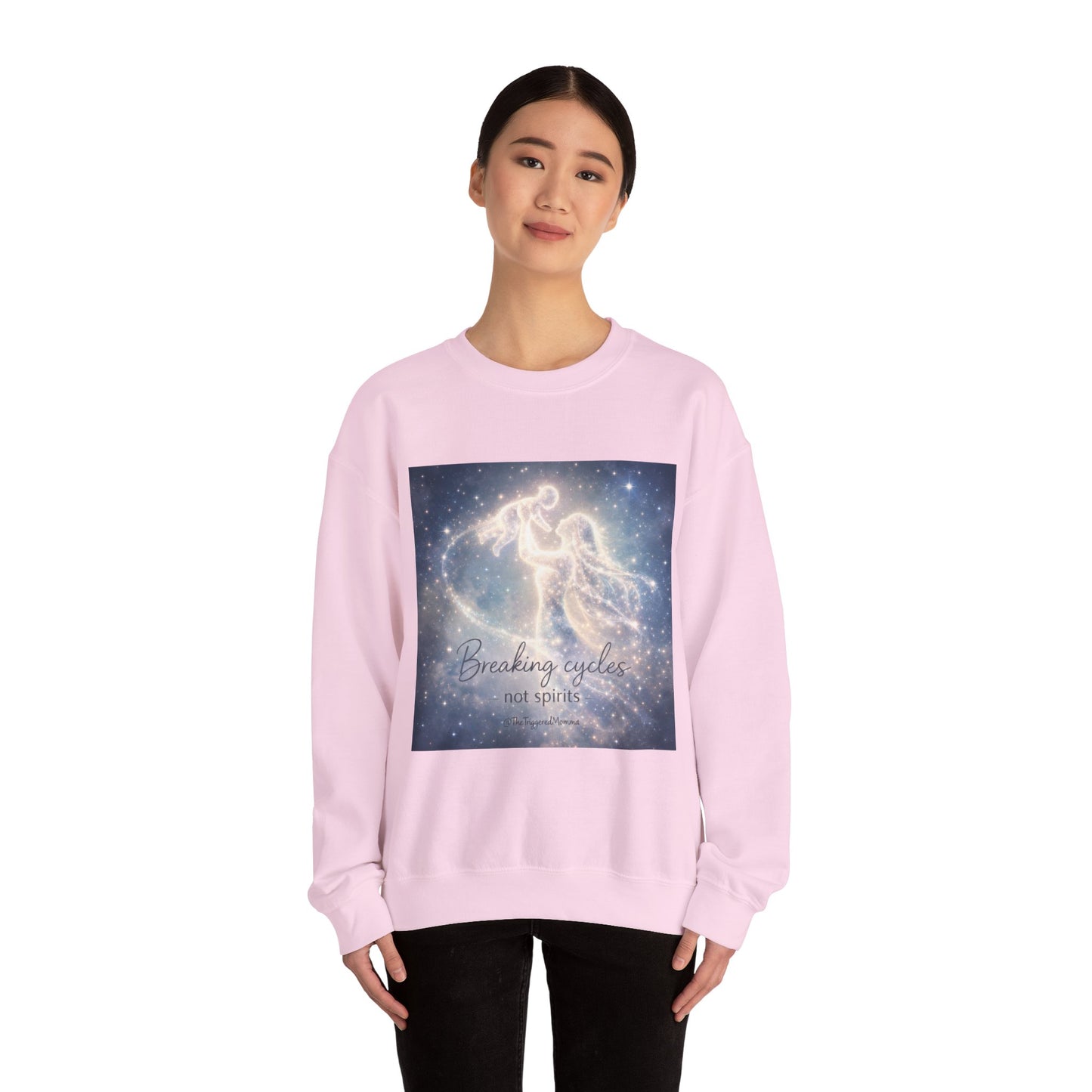 Crewneck Sweatshirt — 'Breaking cycles, not spirits' Celestial Angel Graphic