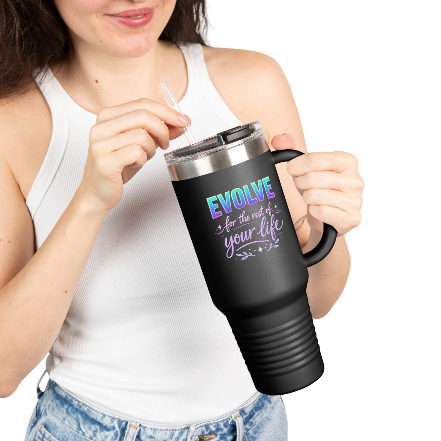 'Evolve for the Rest of Your Life' 40oz Insulated Travel Mug — Self-Growth Motivation