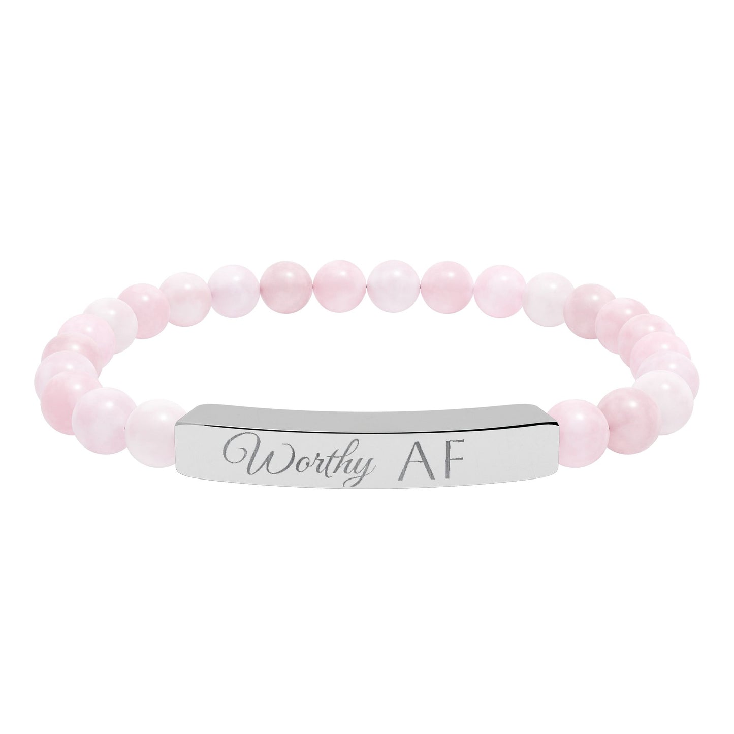 Worthy AF Natural Stone Stretch Bar Bracelet — Engraved Statement Jewelry