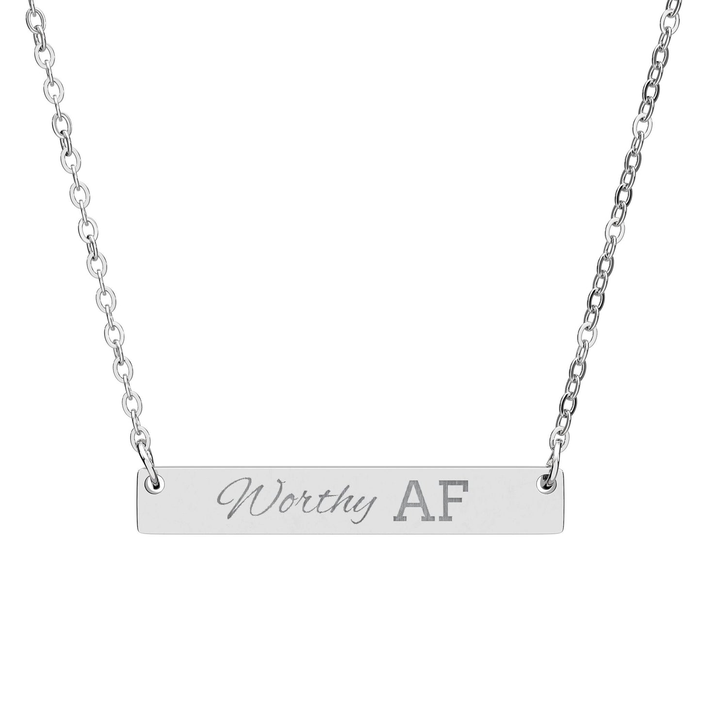 Worthy AF Engraved Horizontal Bar Necklace