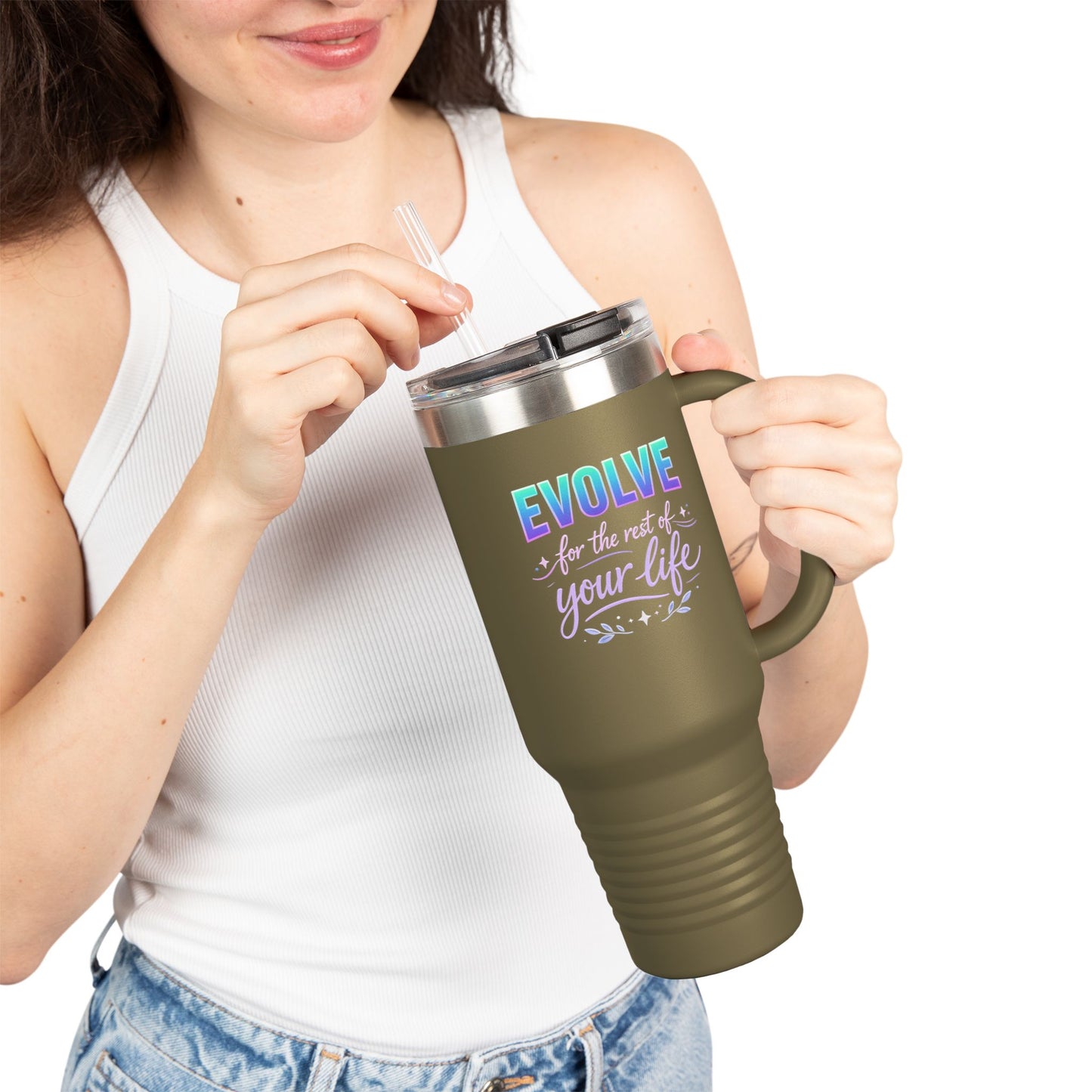 'Evolve for the Rest of Your Life' 40oz Insulated Travel Mug — Self-Growth Motivation