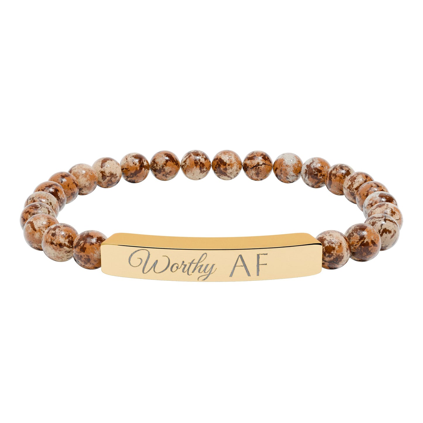 Worthy AF Natural Stone Stretch Bar Bracelet — Engraved Statement Jewelry