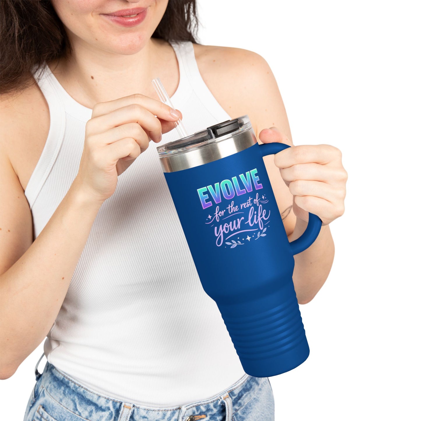 'Evolve for the Rest of Your Life' 40oz Insulated Travel Mug — Self-Growth Motivation