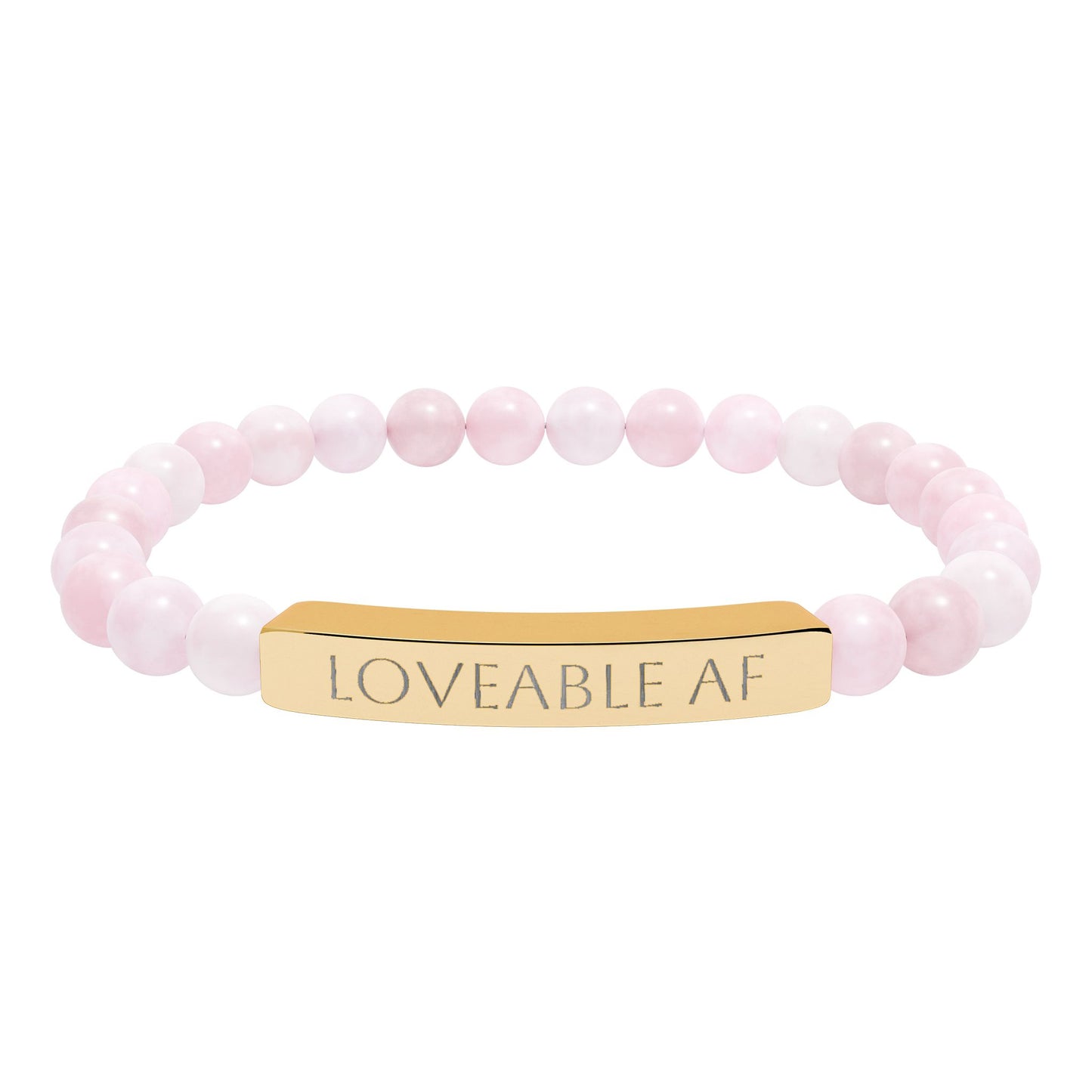 Engraved Natural Stone Bead Bracelet — "Loveable AF" Stretch Bar