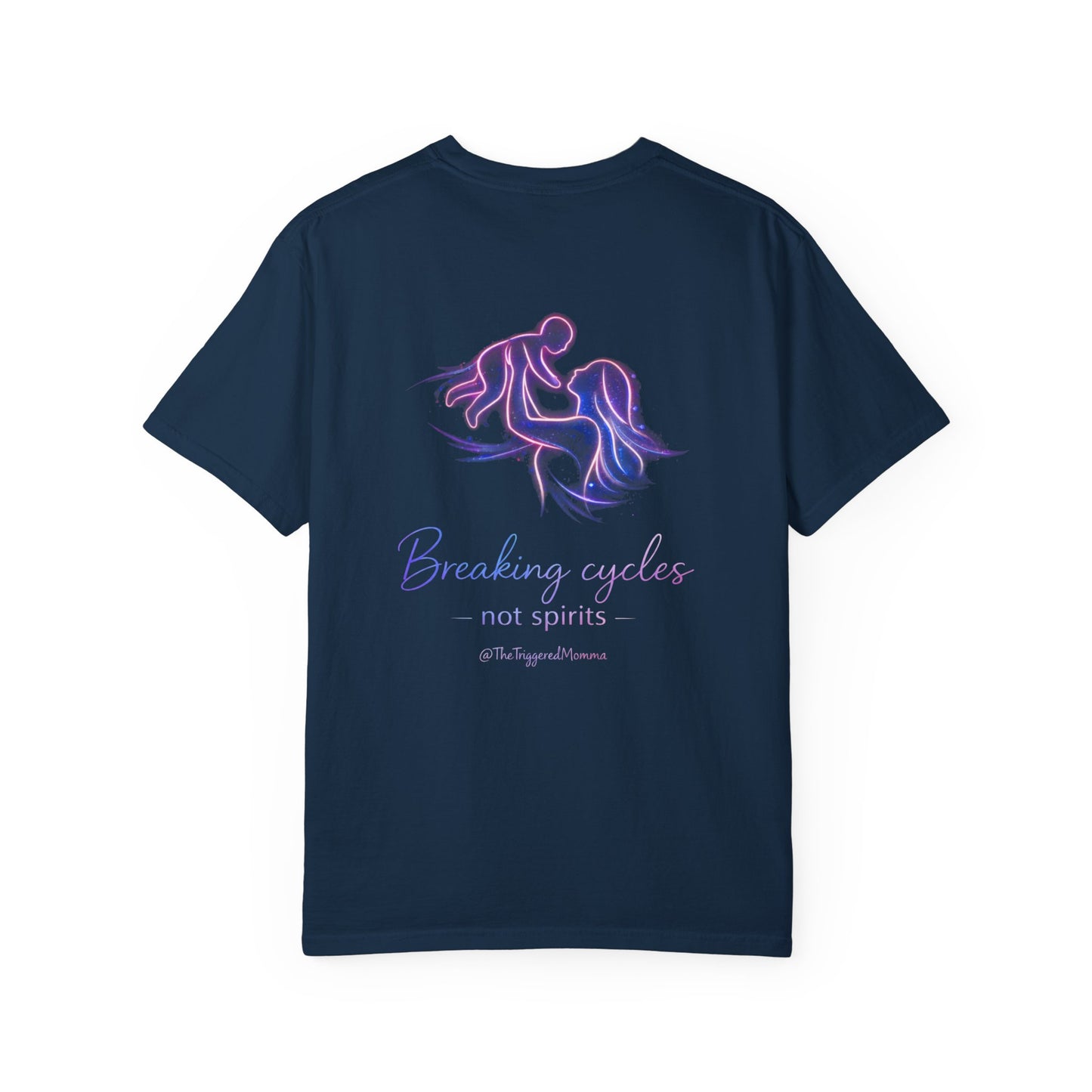 Breaking Cycles Not Spirits T-Shirt — Meditating Pocket Graphic