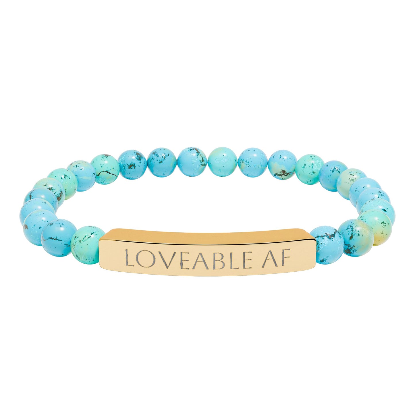 Engraved Natural Stone Bead Bracelet — "Loveable AF" Stretch Bar