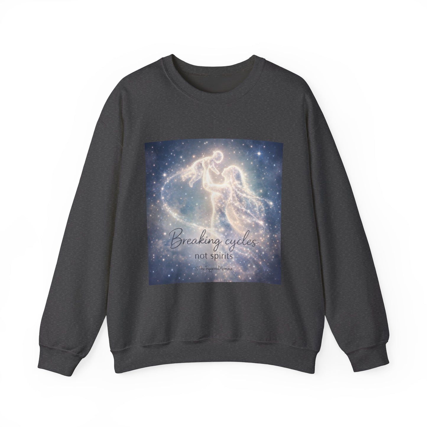 Crewneck Sweatshirt — 'Breaking cycles, not spirits' Celestial Angel Graphic