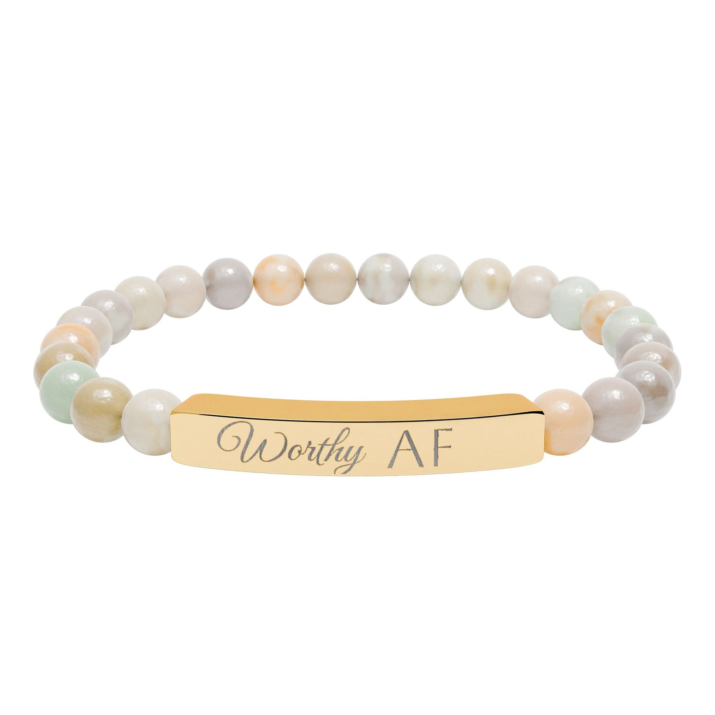 Worthy AF Natural Stone Stretch Bar Bracelet — Engraved Statement Jewelry