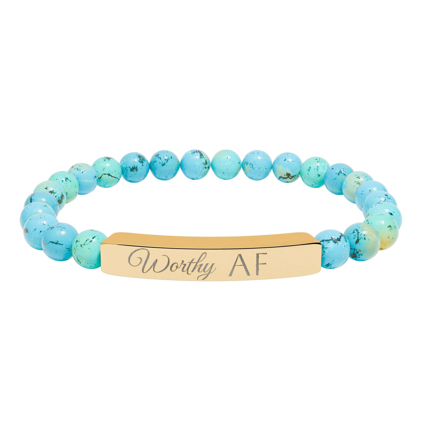 Worthy AF Natural Stone Stretch Bar Bracelet — Engraved Statement Jewelry