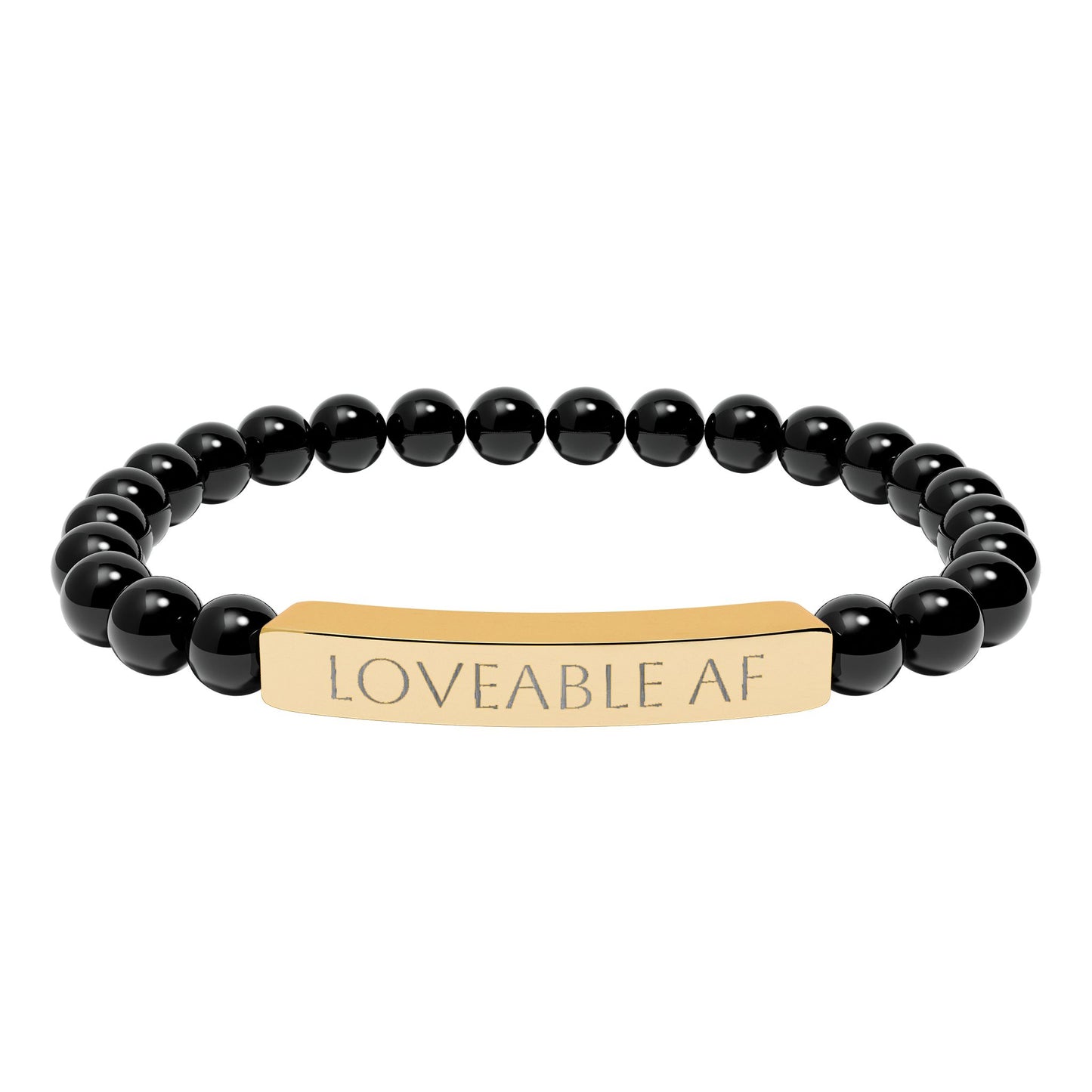 Engraved Natural Stone Bead Bracelet — "Loveable AF" Stretch Bar