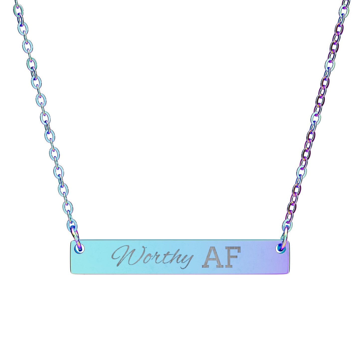 Worthy AF Engraved Horizontal Bar Necklace