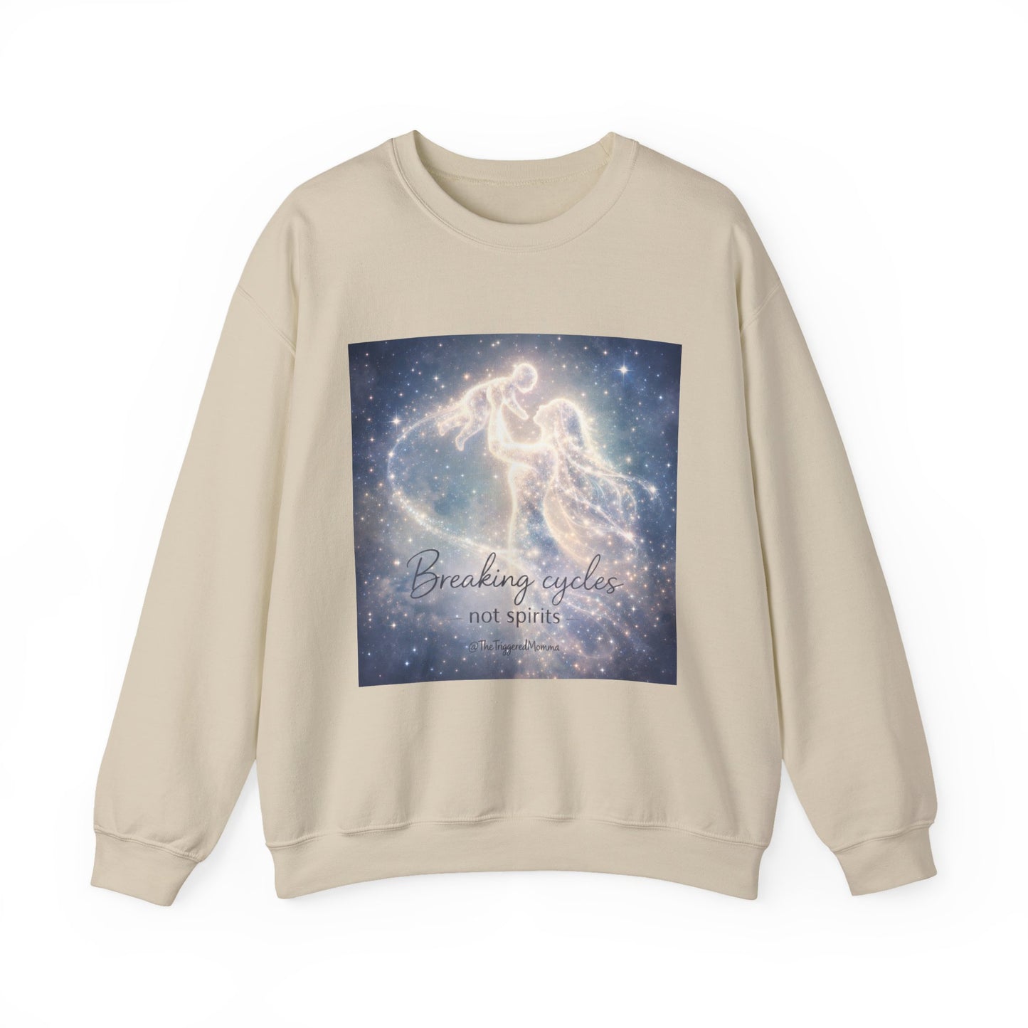 Crewneck Sweatshirt — 'Breaking cycles, not spirits' Celestial Angel Graphic