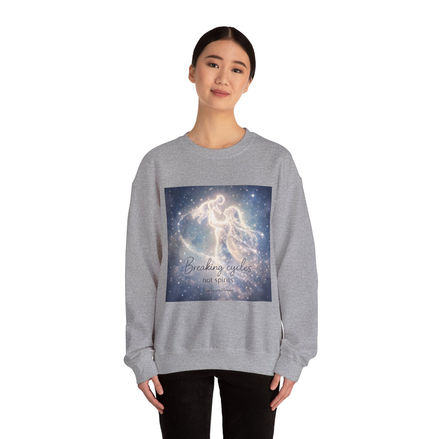 Crewneck Sweatshirt — 'Breaking cycles, not spirits' Celestial Angel Graphic