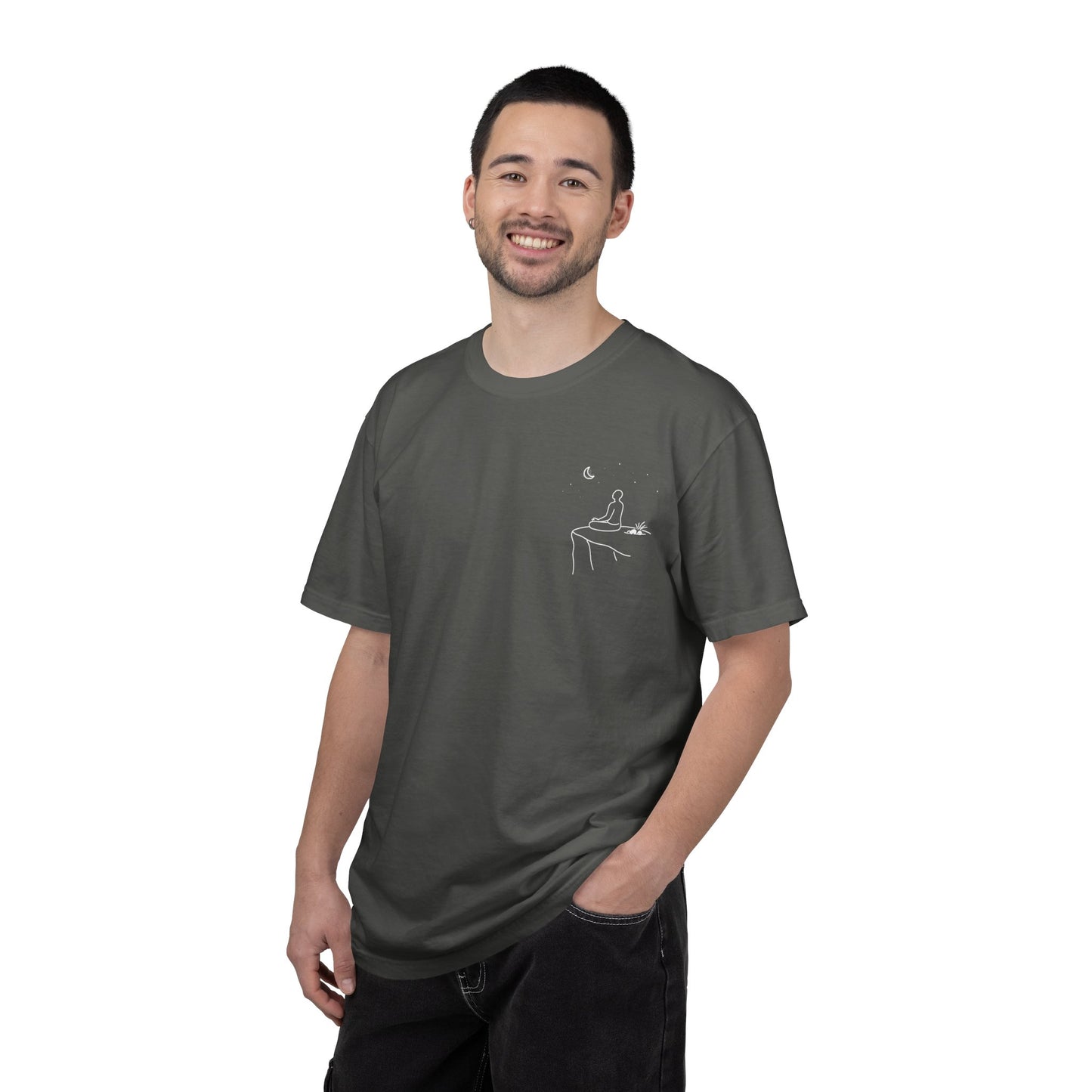 Breaking Cycles Not Spirits T-Shirt — Meditating Pocket Graphic