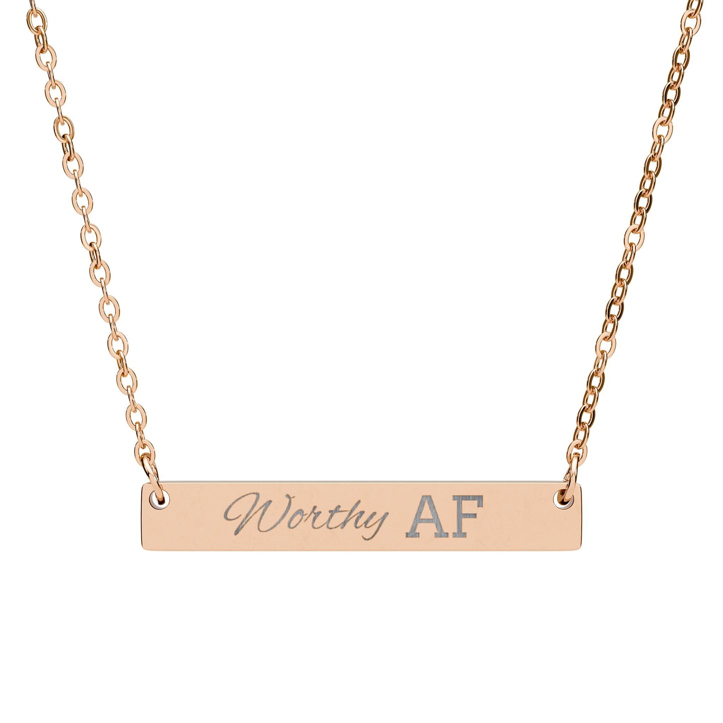 Worthy AF Engraved Horizontal Bar Necklace