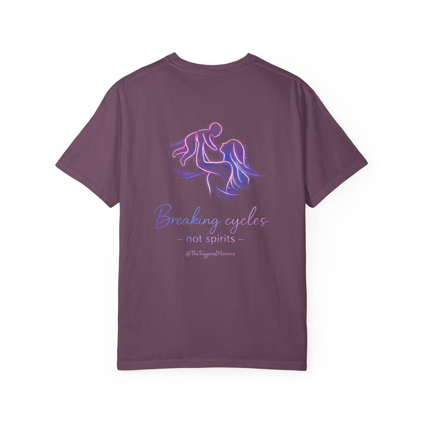 Breaking Cycles Not Spirits T-Shirt — Meditating Pocket Graphic
