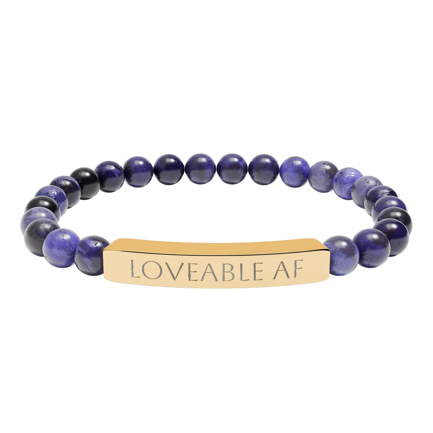 Engraved Natural Stone Bead Bracelet — "Loveable AF" Stretch Bar