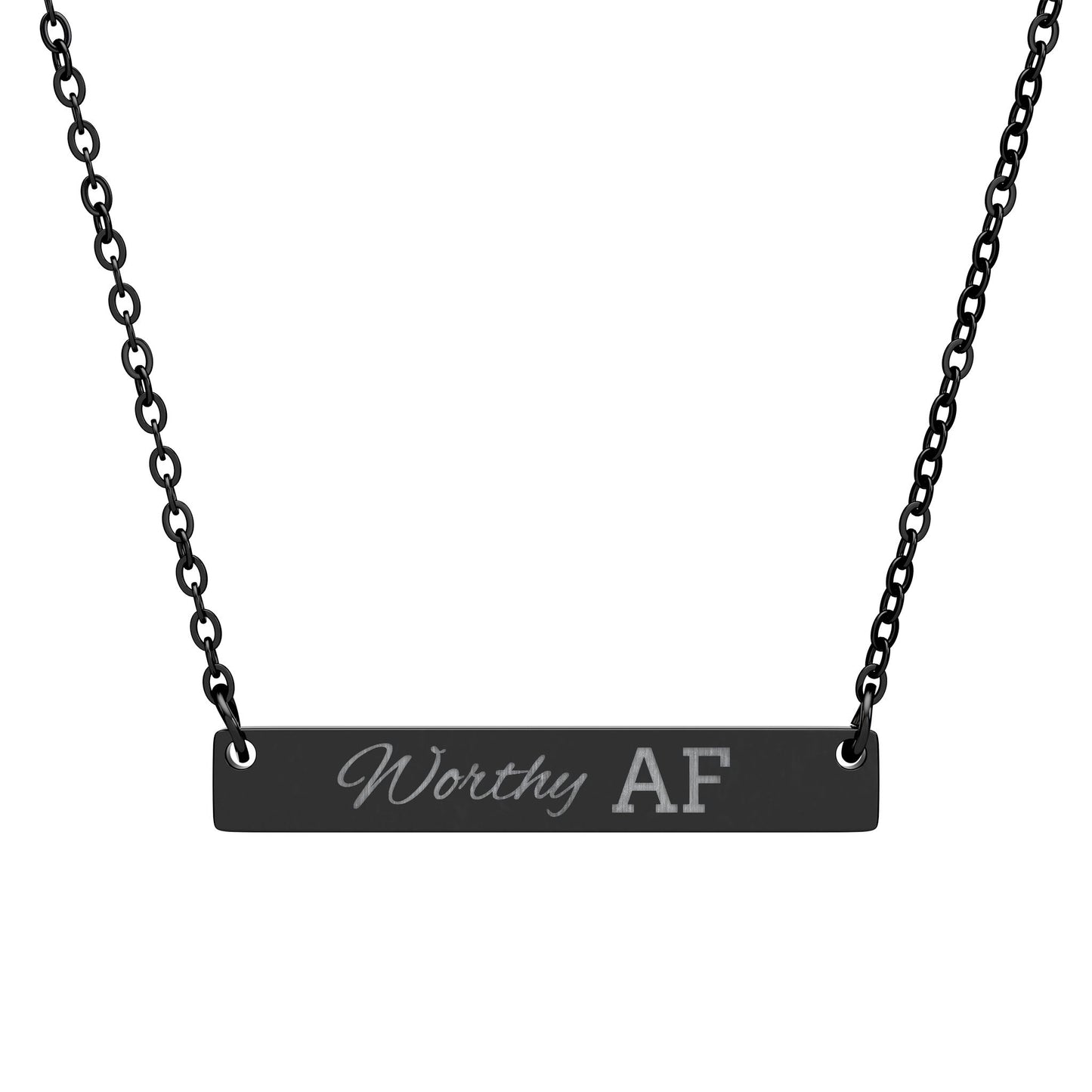 Worthy AF Engraved Horizontal Bar Necklace