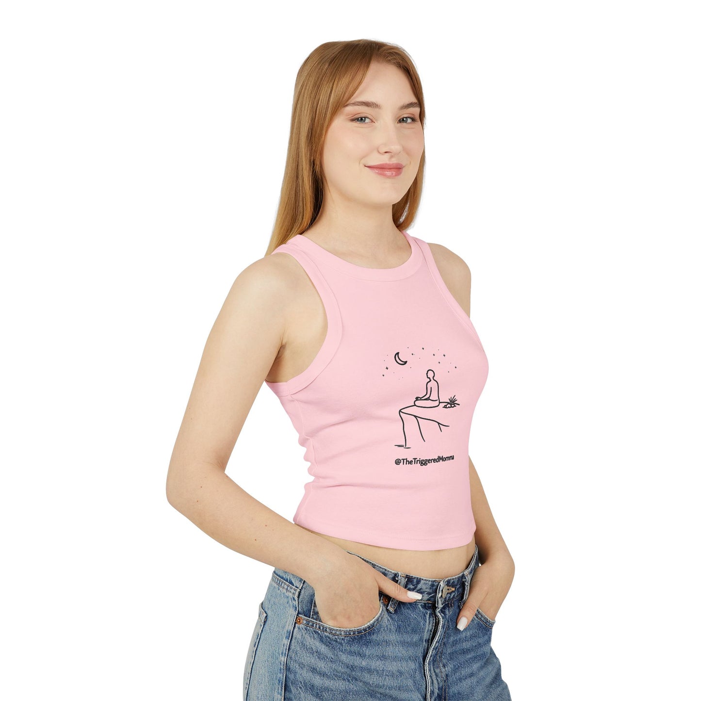 Meditating Moon Gazing Tank Top — Women's Micro Rib Racer Tank