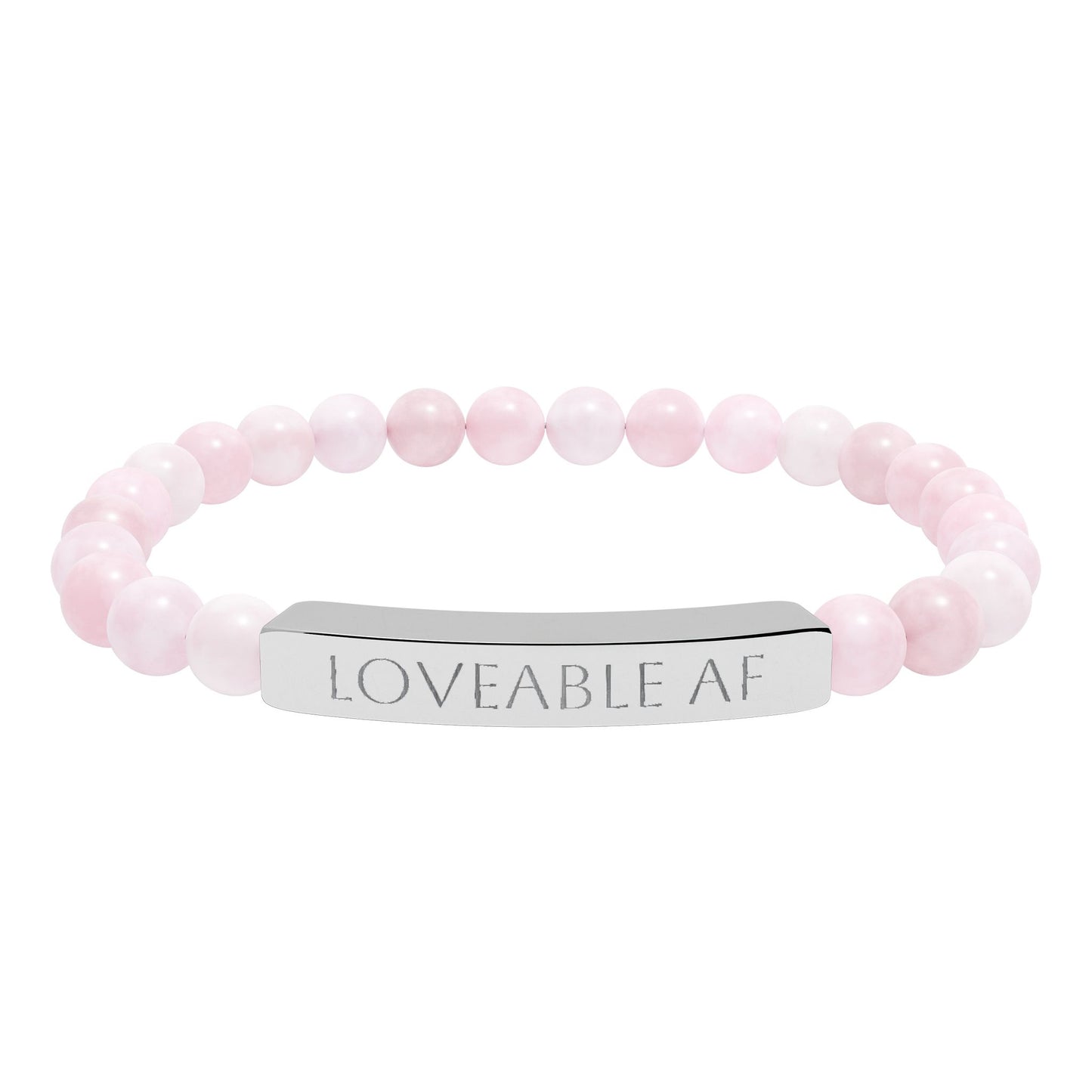 Engraved Natural Stone Bead Bracelet — "Loveable AF" Stretch Bar