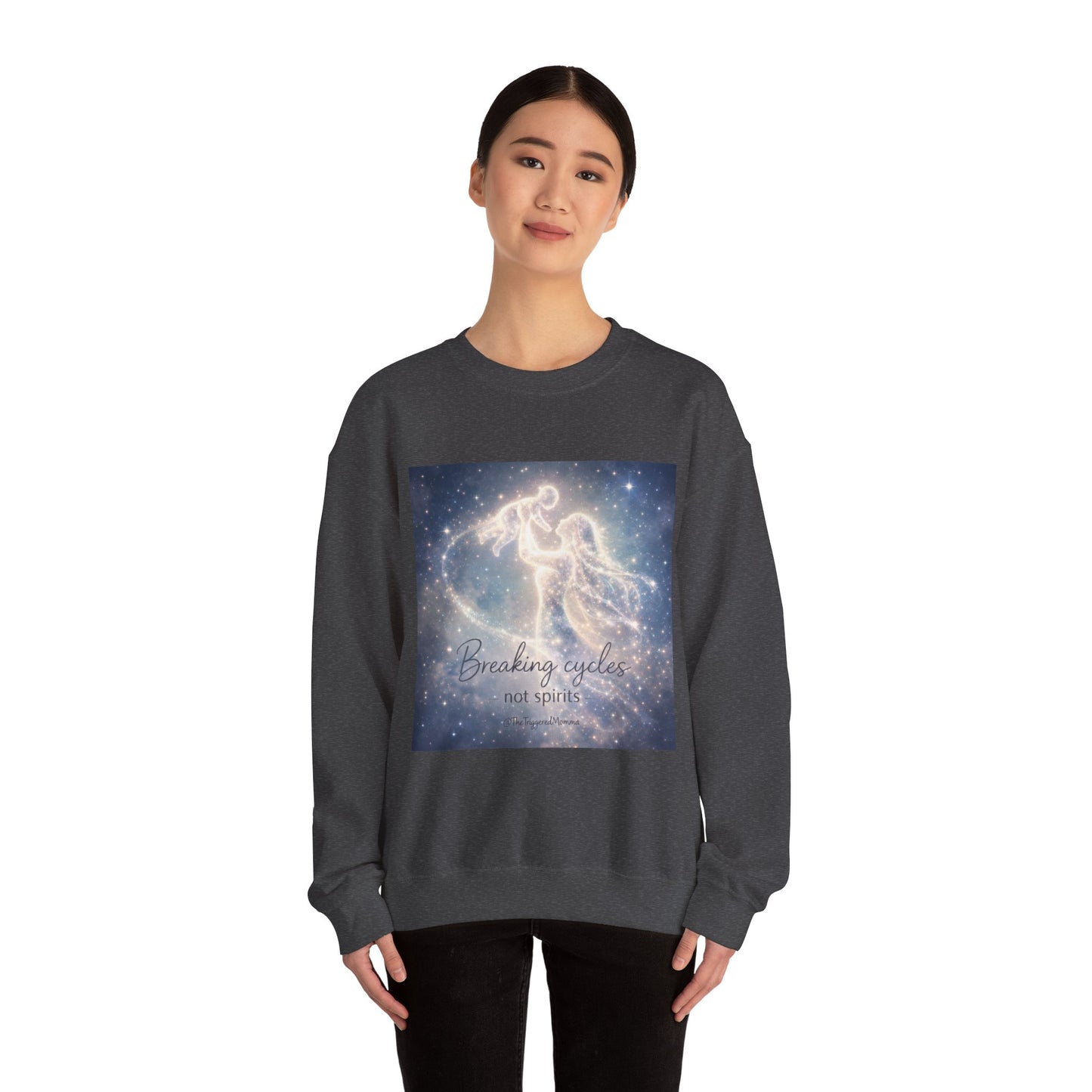 Crewneck Sweatshirt — 'Breaking cycles, not spirits' Celestial Angel Graphic