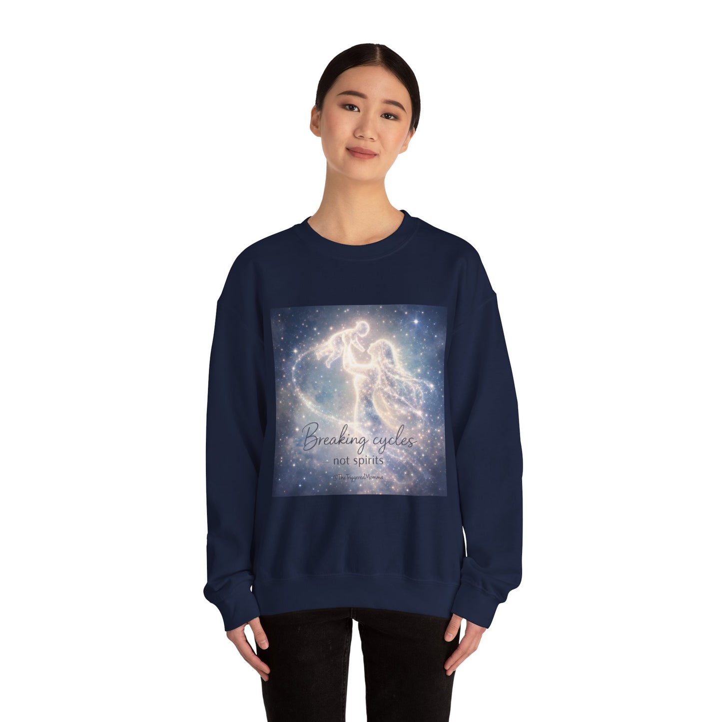 Crewneck Sweatshirt — 'Breaking cycles, not spirits' Celestial Angel Graphic
