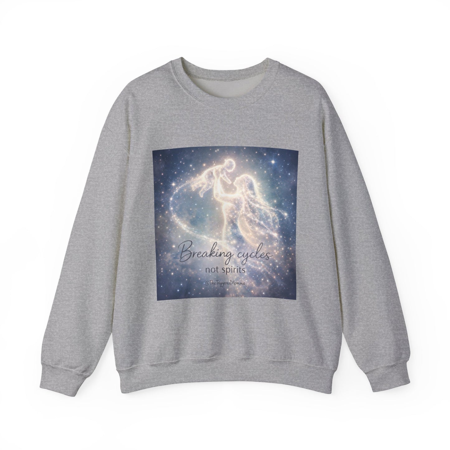 Crewneck Sweatshirt — 'Breaking cycles, not spirits' Celestial Angel Graphic