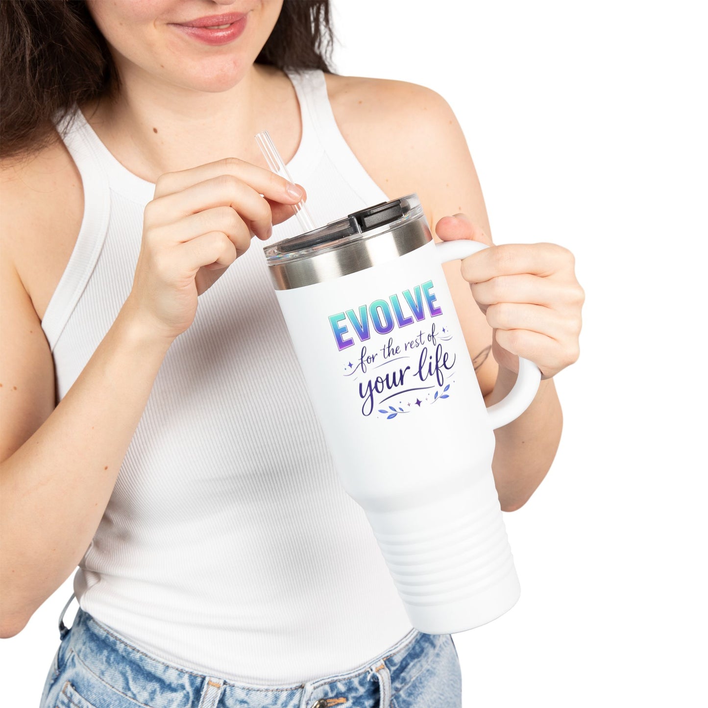 'Evolve for the Rest of Your Life' 40oz Insulated Travel Mug — Self-Growth Motivation