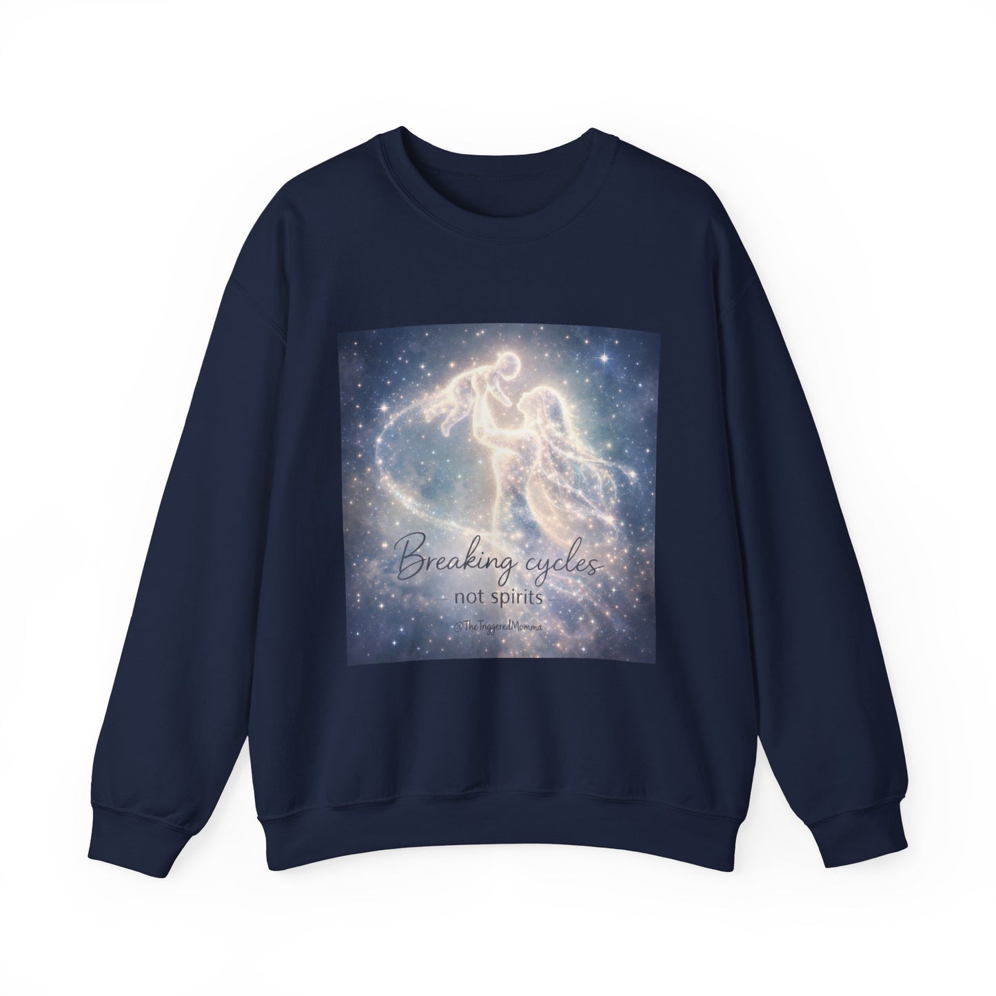 Crewneck Sweatshirt — 'Breaking cycles, not spirits' Celestial Angel Graphic