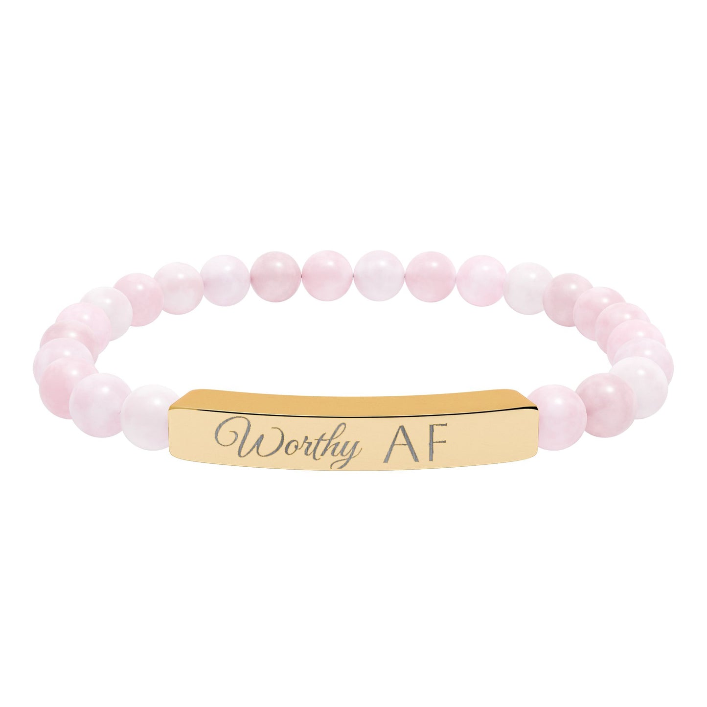 Worthy AF Natural Stone Stretch Bar Bracelet — Engraved Statement Jewelry