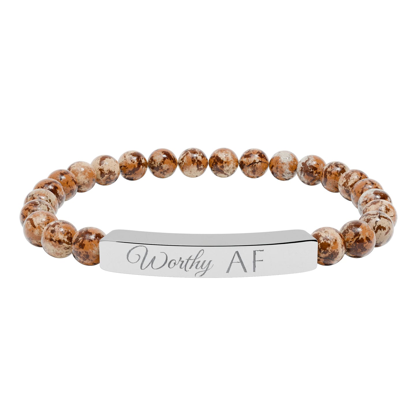 Worthy AF Natural Stone Stretch Bar Bracelet — Engraved Statement Jewelry